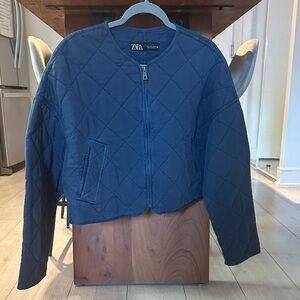 Zara Navy Quilted cropped Jacket